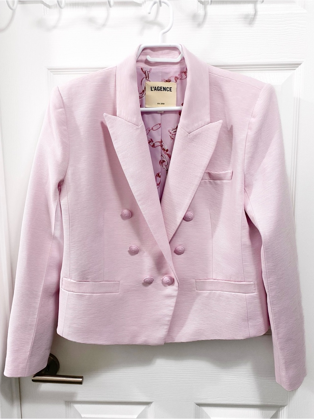 L'AGENCE Lilac Brooke Texture Double-Breasted Blazer